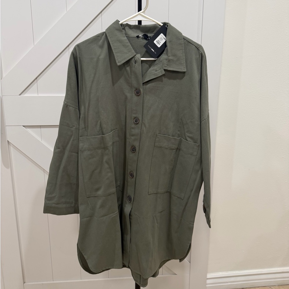 Fashion Nova Olive Green Women’s Button-Down Shirt Jacket